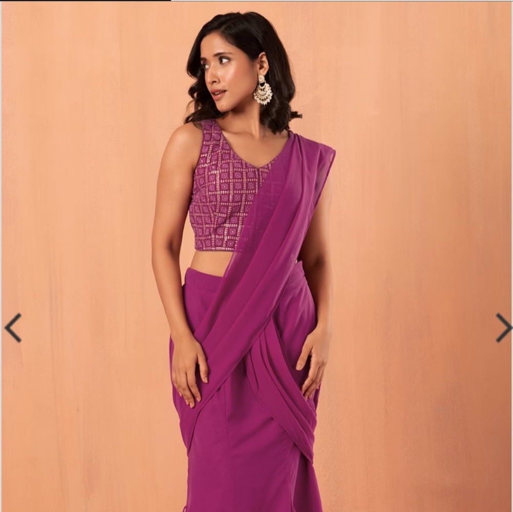 Purple Pre-Stitched Saree With Sequin Embroidered Blouse